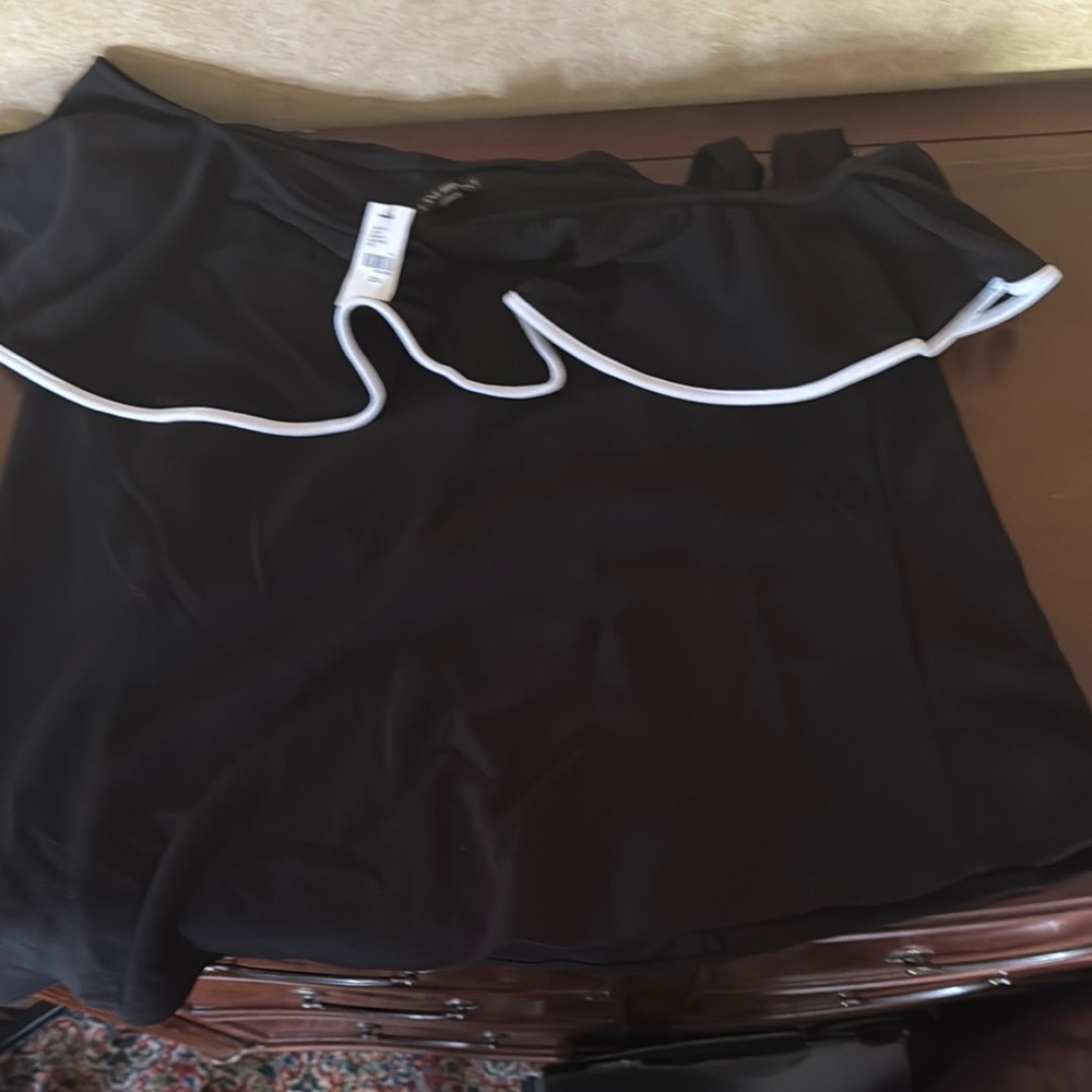 Lane Bryant Black Ruffled Top with White Edging